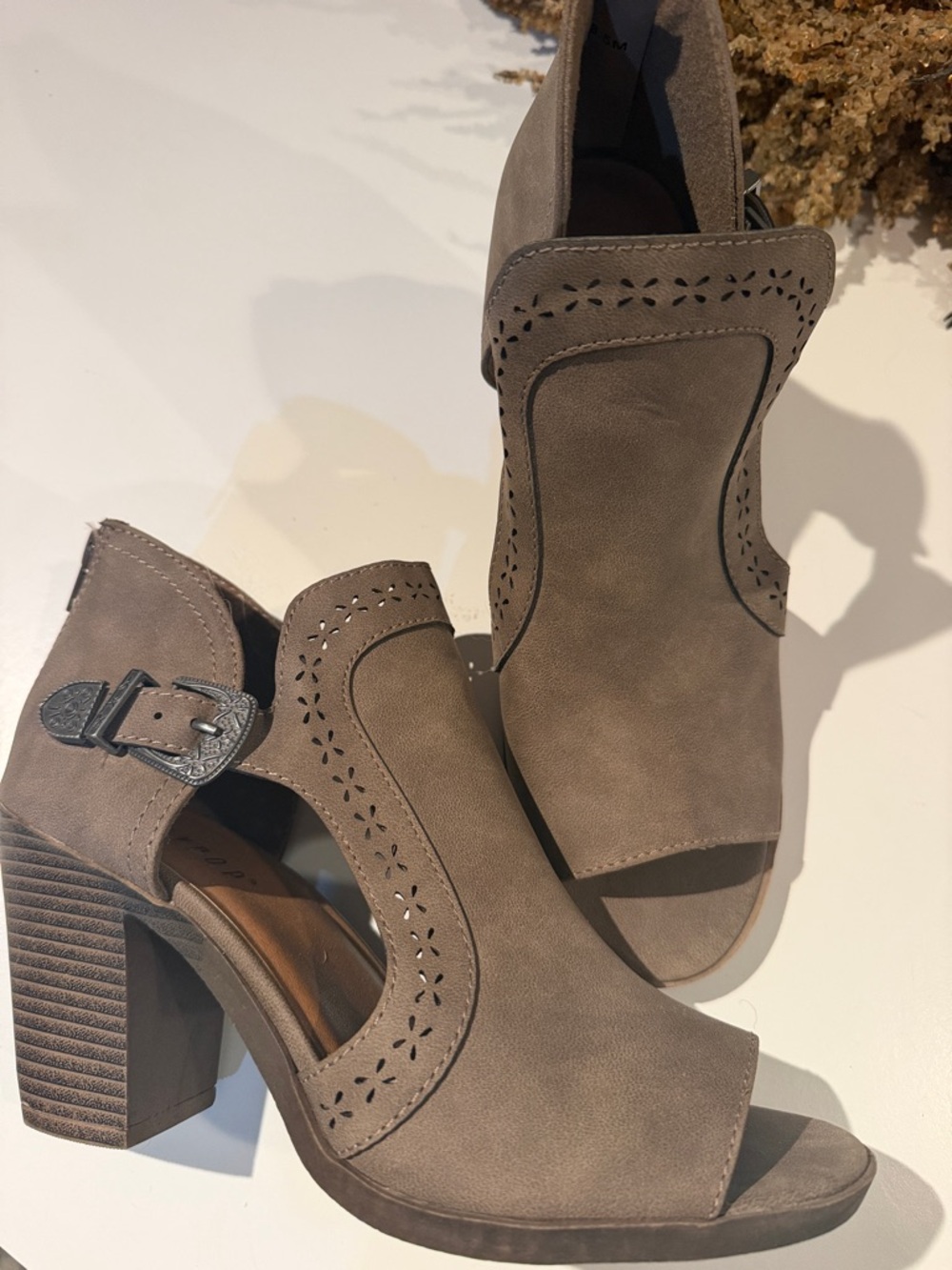 Jellypop Taupe Open-Toe Block Heel Sandals